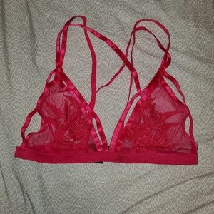 Pink Floral Mesh Strappy Bralette